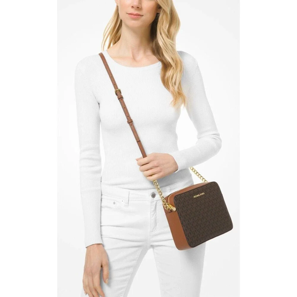 New Michael Kors Jet Set Large Logo Crossbody Bag Brown - Picture 2 of 3
